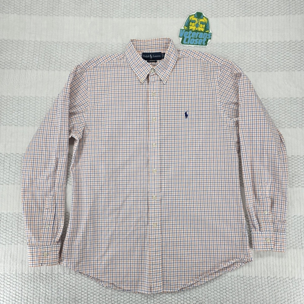 Polo Ralph Lauren Stripe Button Up Custom Fit Shirt Orang Blue Large Long Sleeve